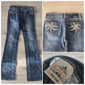 Grace In LA Bootcut Women's Blue Jeans Gemstone Back Pockets Size 5/26